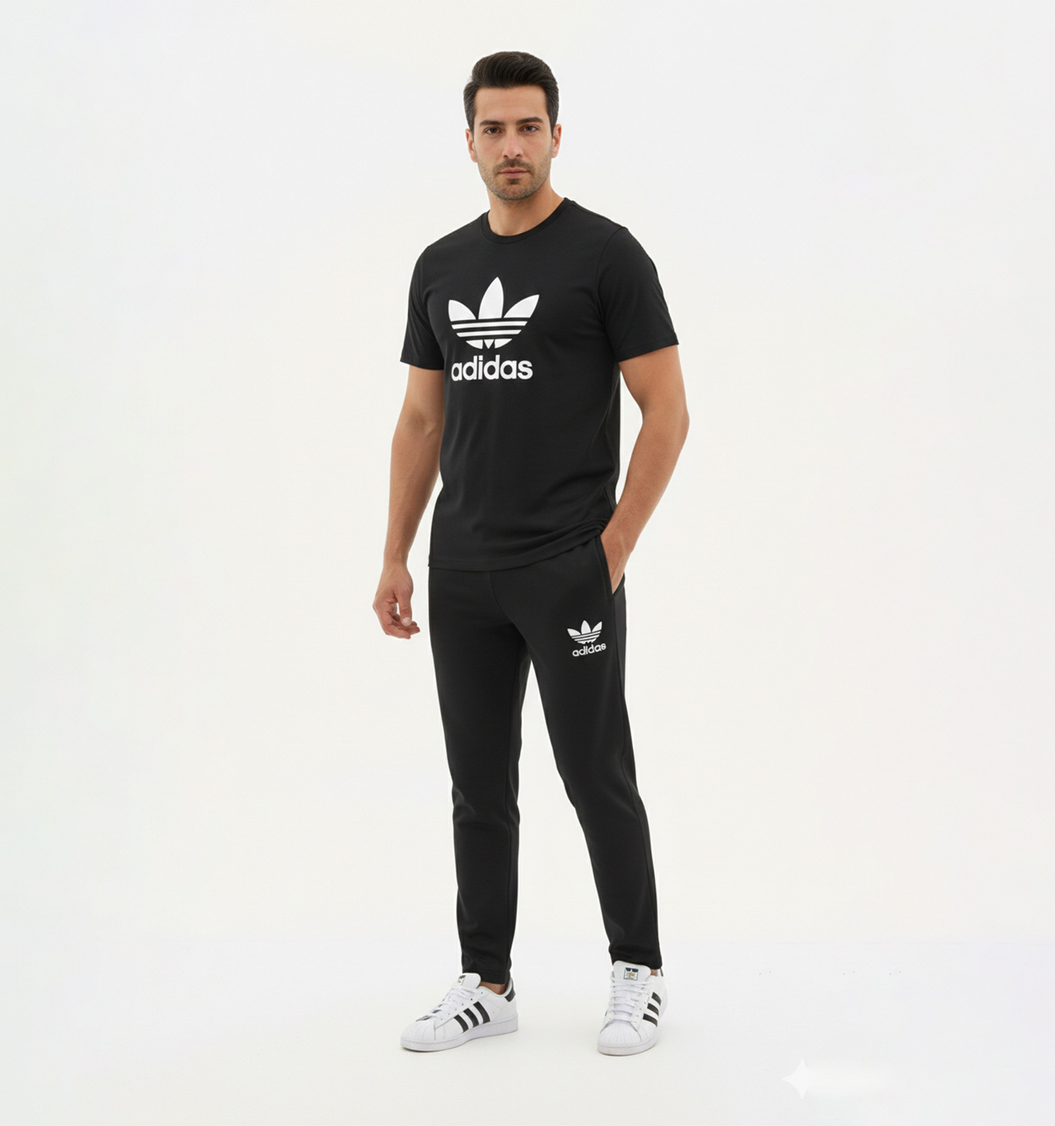 ست مردانه تیشرت شلوار Adidas مشکی طرحدار مدل 49365