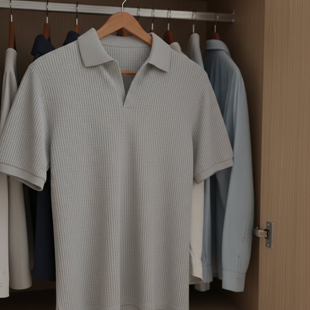 تیشرت میله ای یقه دار tavar طوسی