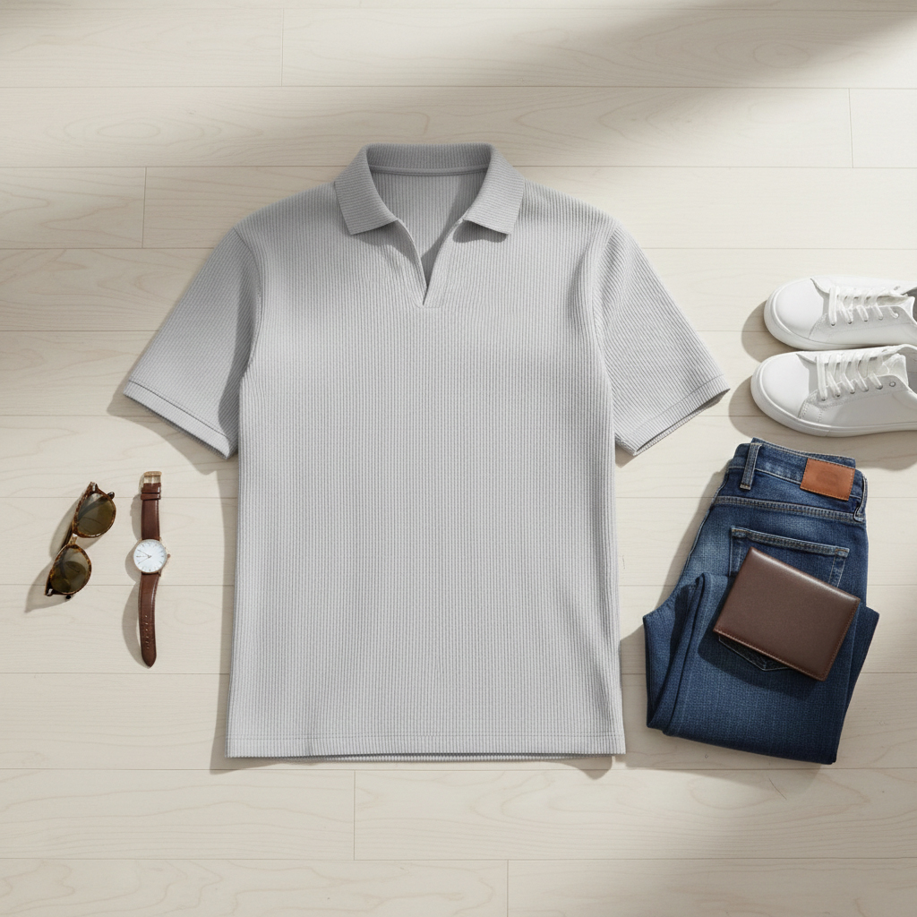 تیشرت میله ای یقه دار tavar طوسی