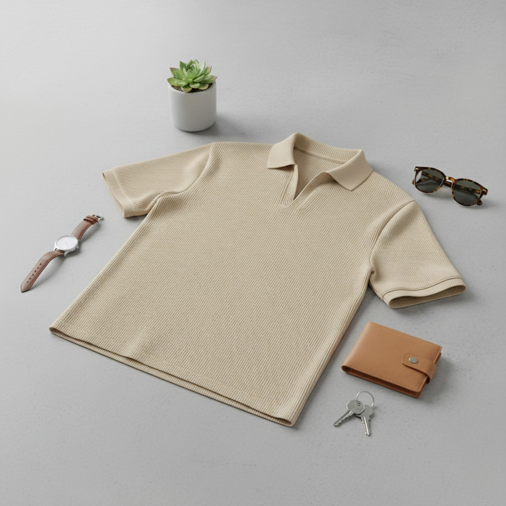 تیشرت میله ای یقه دار tavar کرم