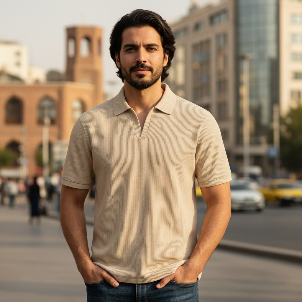 تیشرت میله ای یقه دار tavar کرم