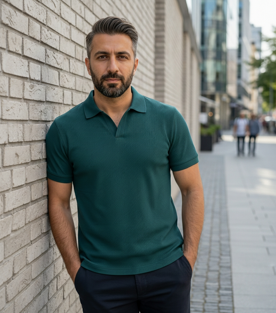 تیشرت میله ای یقه دار tavar سبز