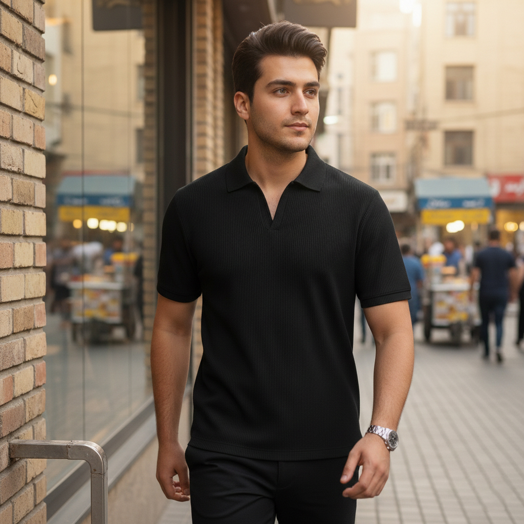 تیشرت میله ای یقه دار tavar مشکی