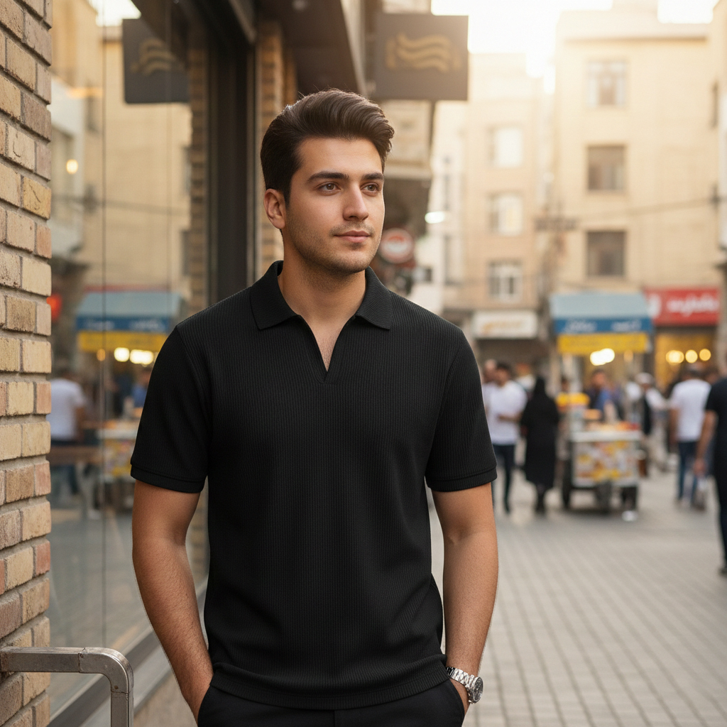 تیشرت میله ای یقه دار tavar مشکی