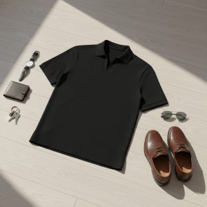 تیشرت میله ای یقه دار tavar مشکی