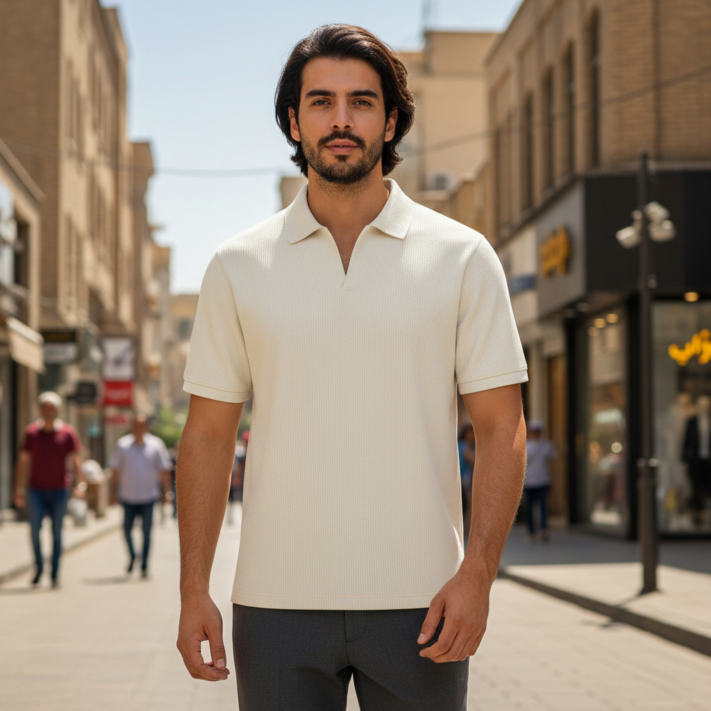 تیشرت میله ای یقه دار tavar سفید