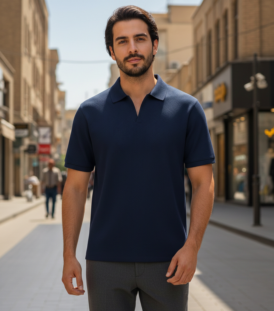 تیشرت میله ای یقه دار tavar سرمه ای