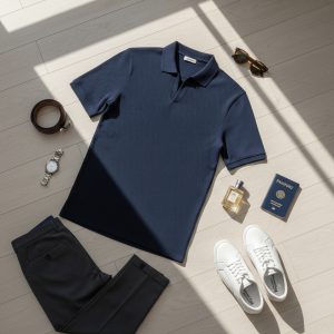 تیشرت میله ای یقه دار tavar سرمه ای