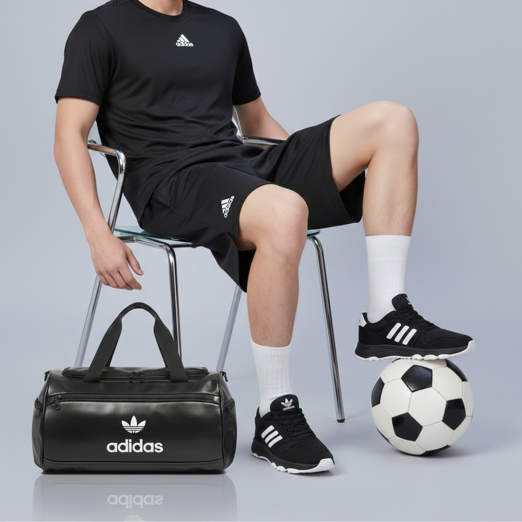 پکیج کفش ورزشی atila مشکی سفید ساک ورزشی آدیداس مدل atila