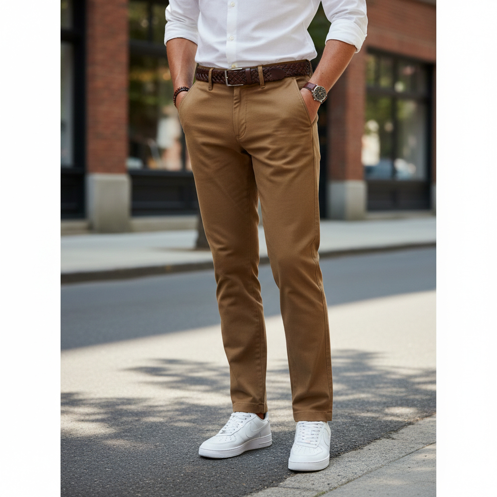 شلوار مردانه بنگال کش دم پا ساده مدل Behnam خاکی