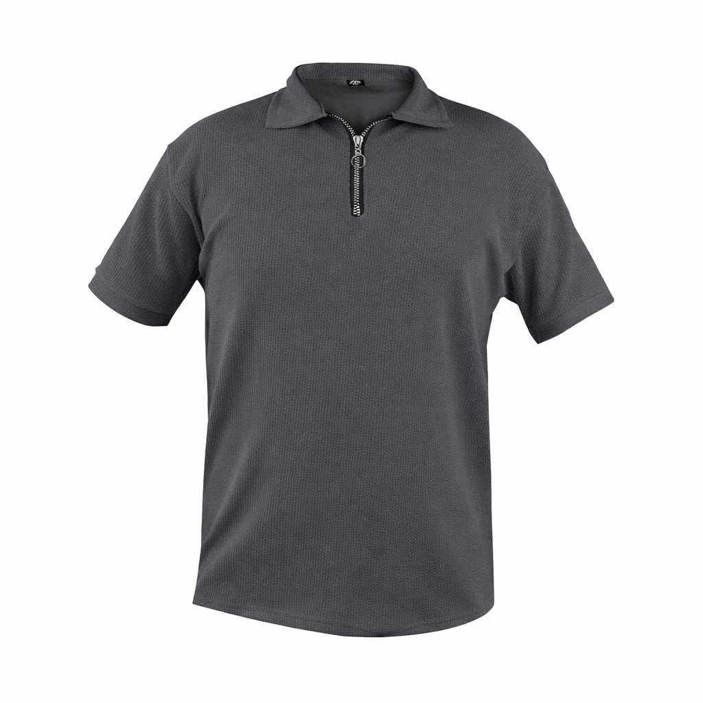 تیشرت مردانه یقه زیپ دار طوسی تیره مدل Arban طوسی تیره