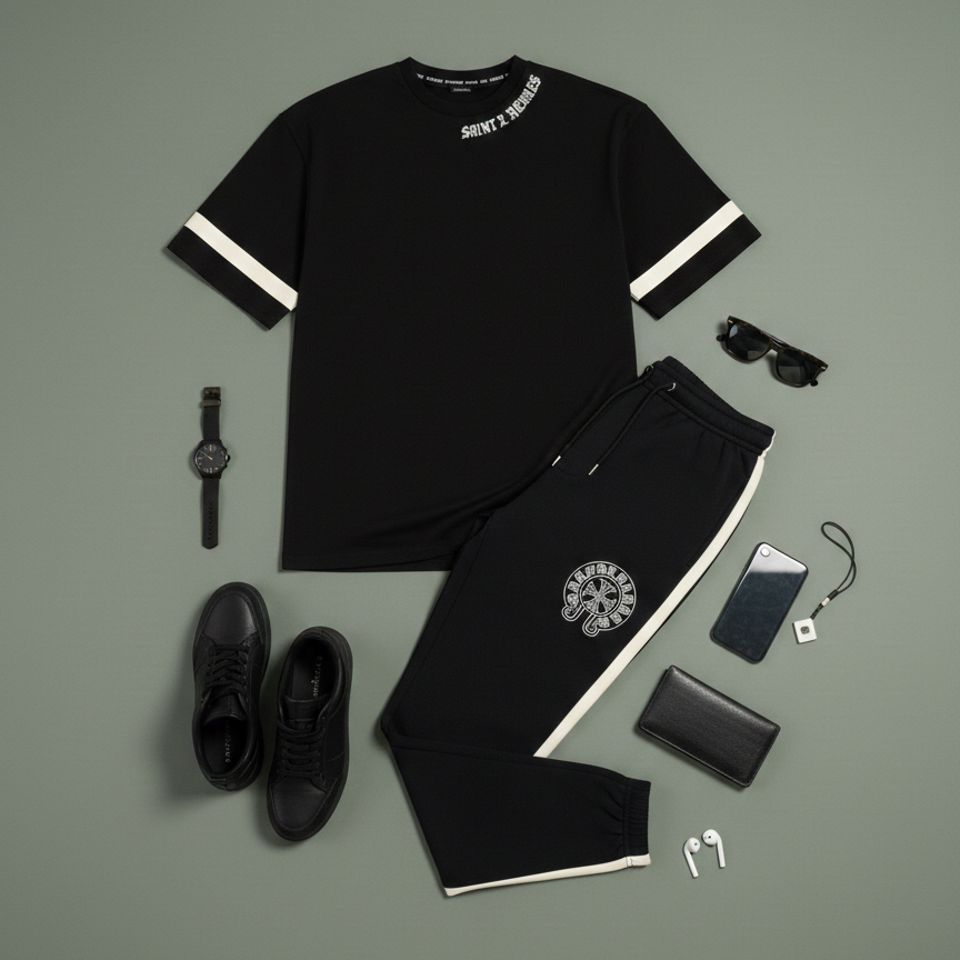 ست تیشرت شلوار مردانه بنگال کش مدل Salar مشکی