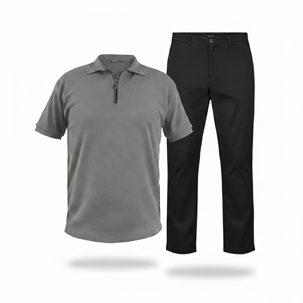 پکیج ست مردانه تیشرت نیم زیپ شلوار مدل Omid