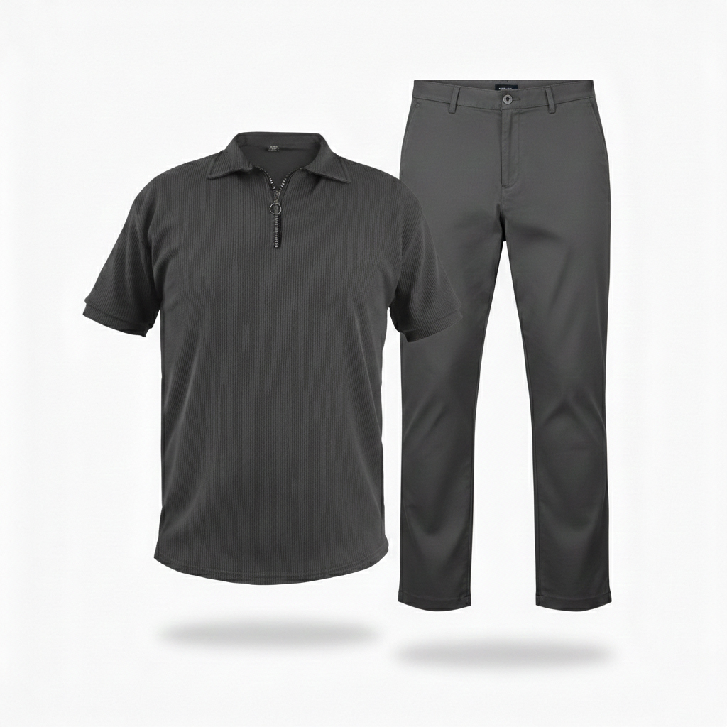 پکیج ست مردانه تیشرت نیم زیپ شلوار مدل Toka