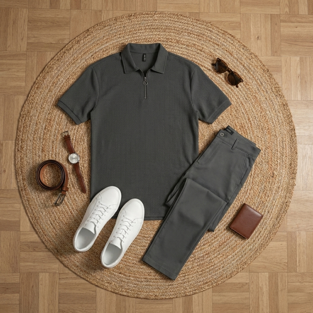 پکیج ست مردانه تیشرت نیم زیپ شلوار مدل Toka