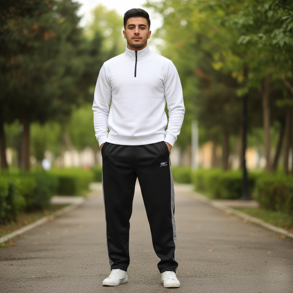 پکیج ست مردانه دورس نیم زیپ شلوار بنگال Mehrab