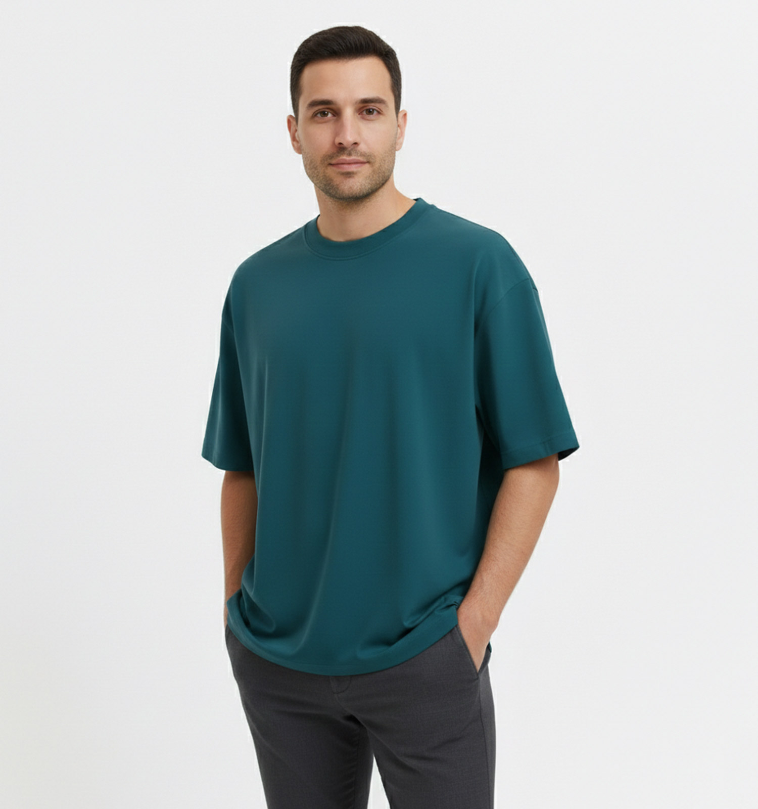 تیشرت یقه گرد مردانه باکسی نخ پنبه بیسیک مدل 49506