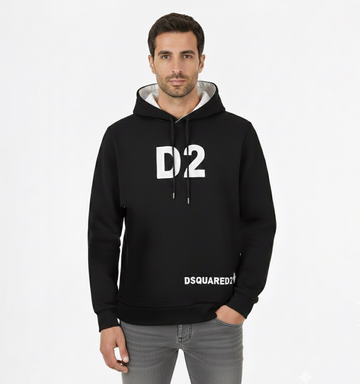 هودی مردانه کلاهدار مشکی طرحدار مدل 49440