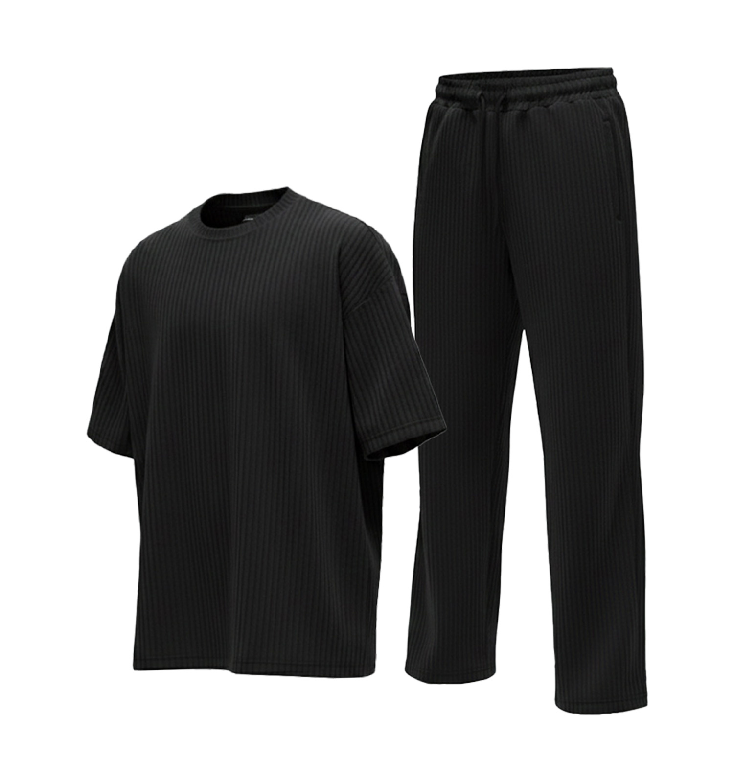 ست مردانه تیشرت شلوار مشکی پارچه کبریتی مدل 49390