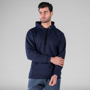 هودی مردانه کلاهدار سرمه ای ساده مدل 49495