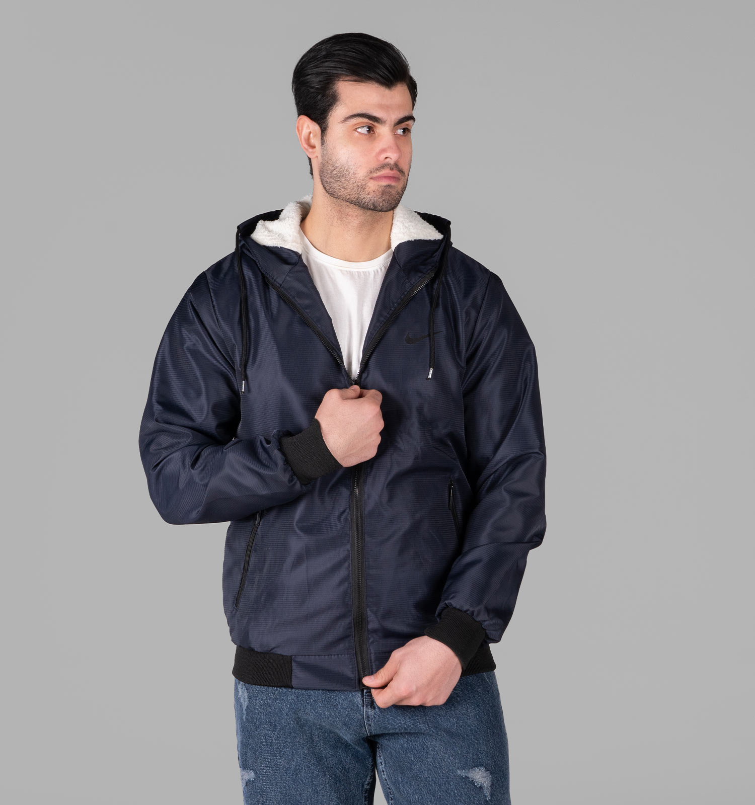 کاپشن مردانه بادگیر سرمه ای مدل 49348