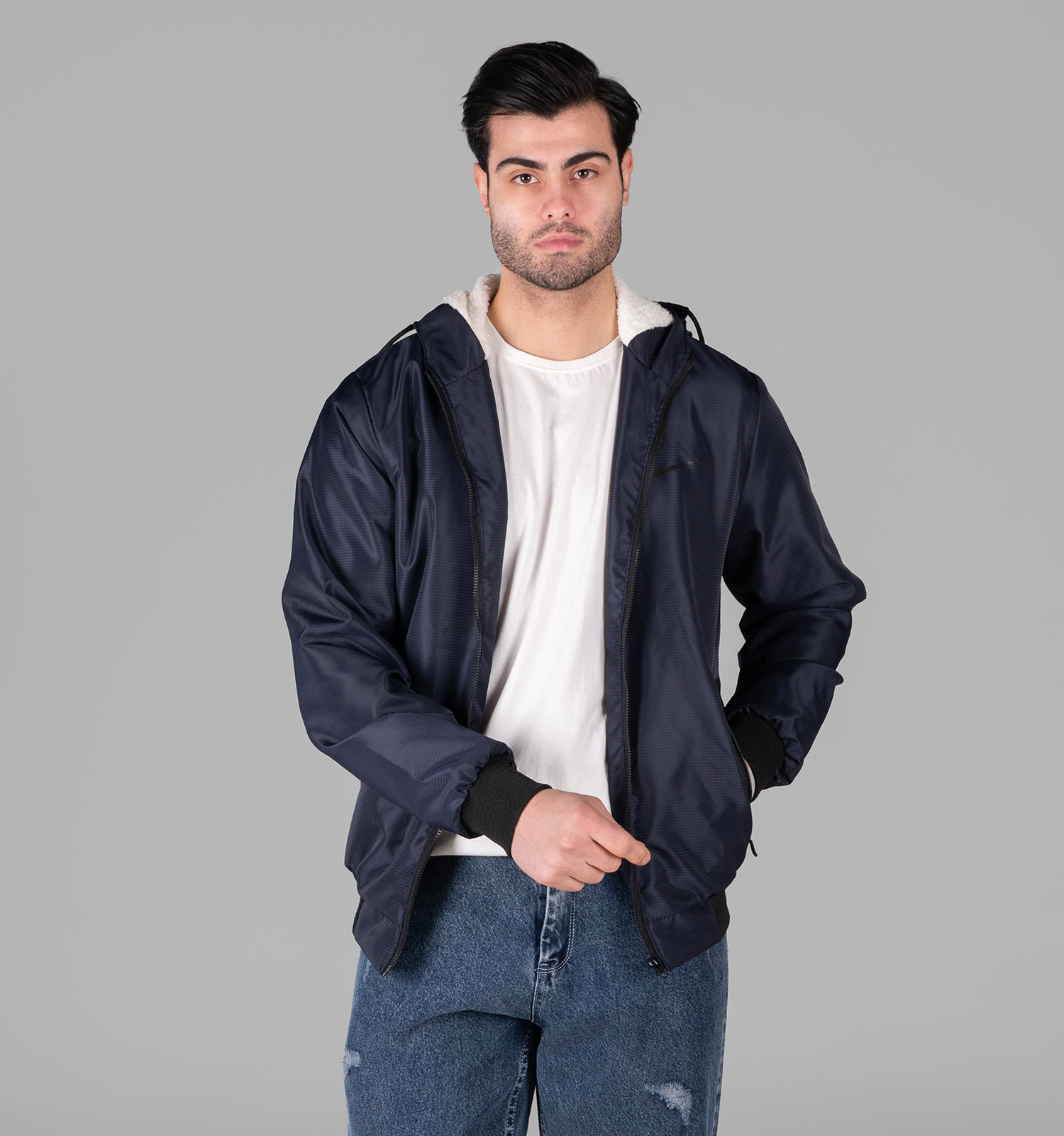 کاپشن مردانه بادگیر سرمه ای مدل 49348