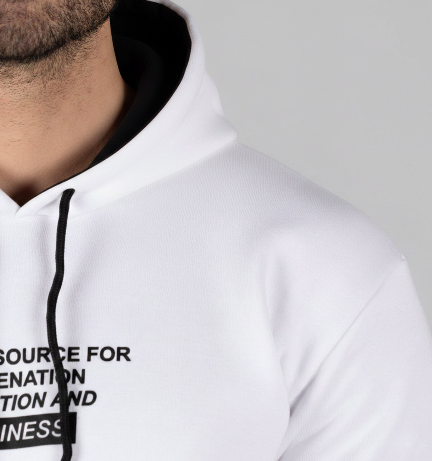 هودی مردانه کلاهدار سفید طرحدار مدل 49308