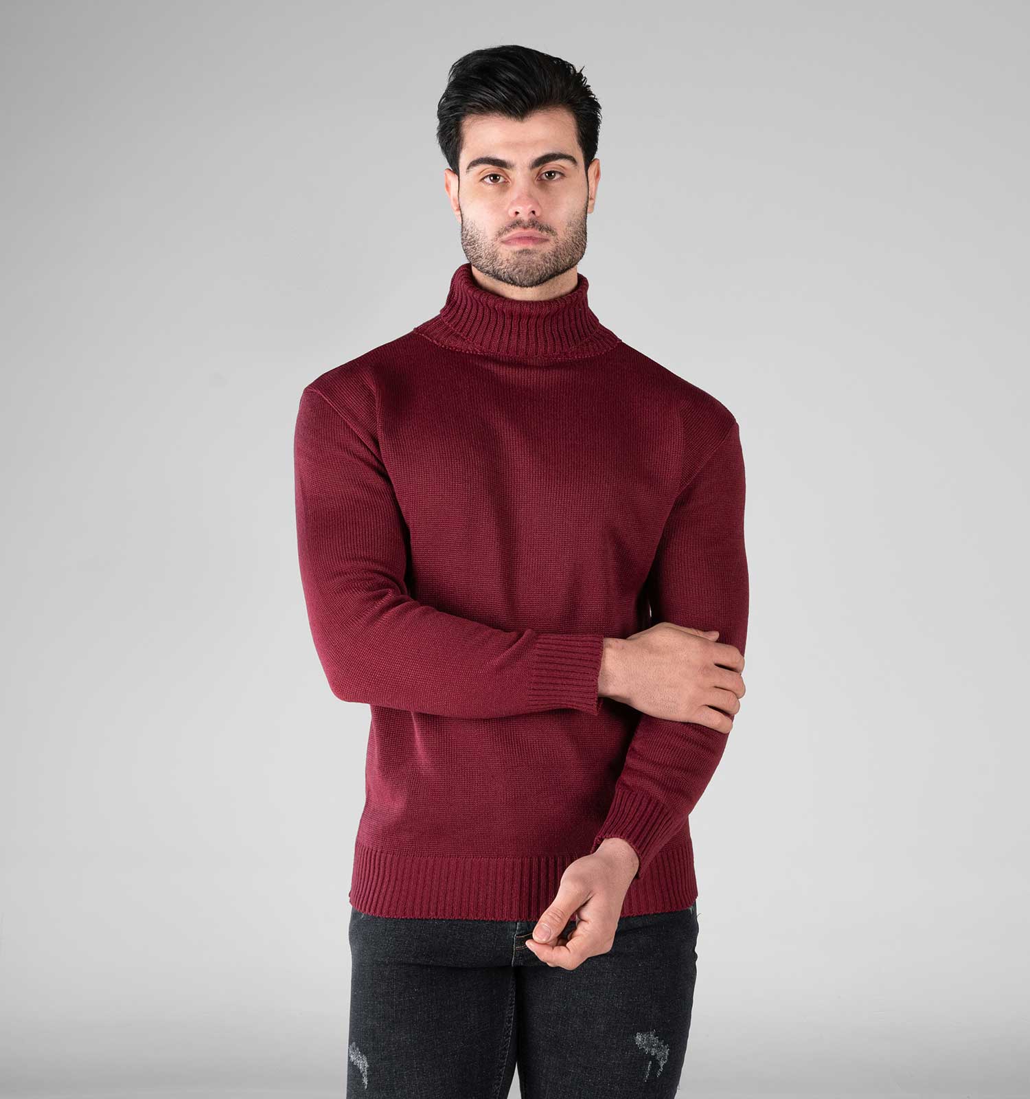 بافت مردانه یقه اسکی فری سایز ساده مدل 49425