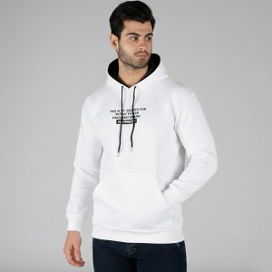 هودی مردانه کلاهدار سفید طرحدار مدل 49308