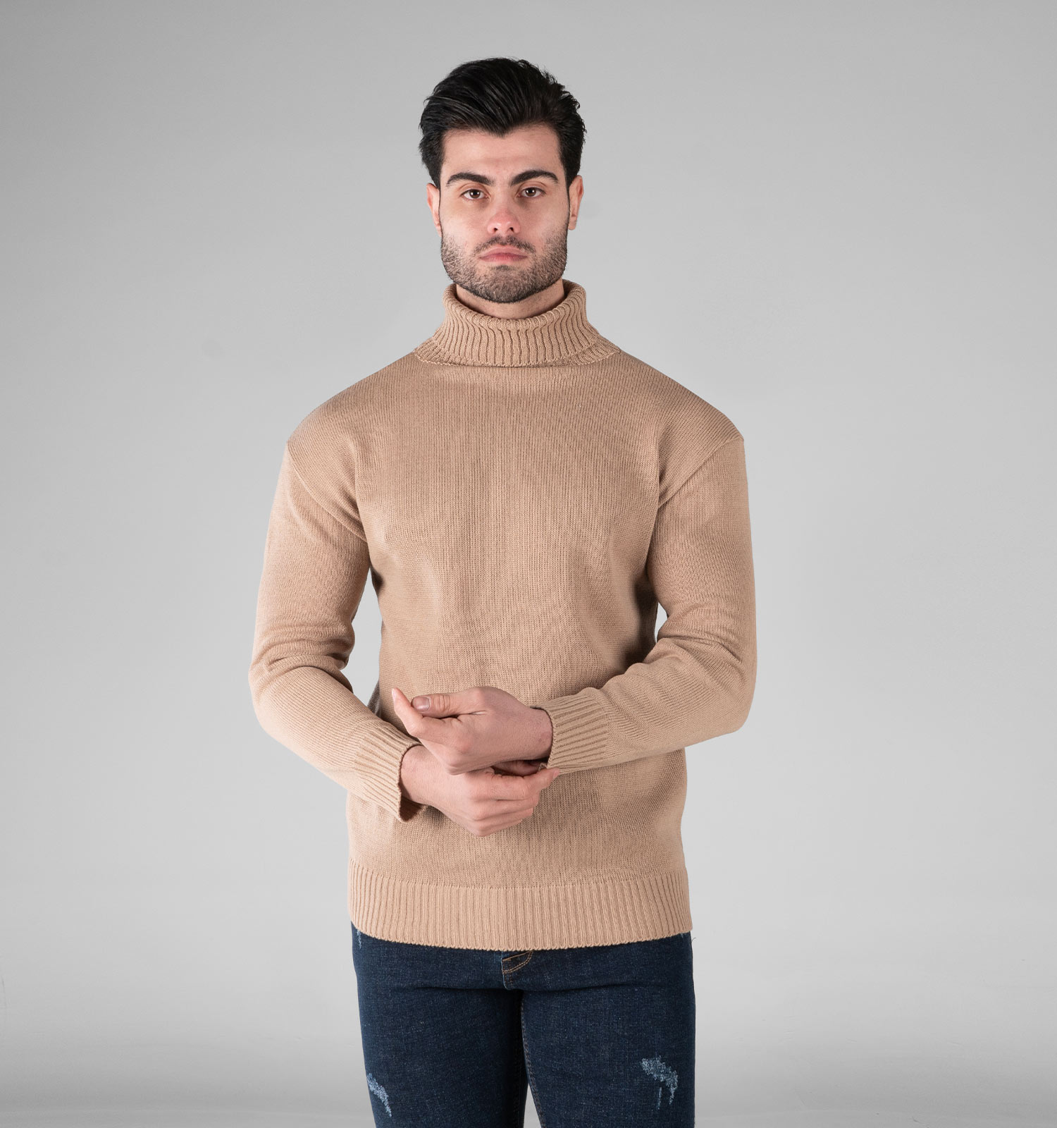 بافت مردانه یقه اسکی فری سایز ساده مدل 49426