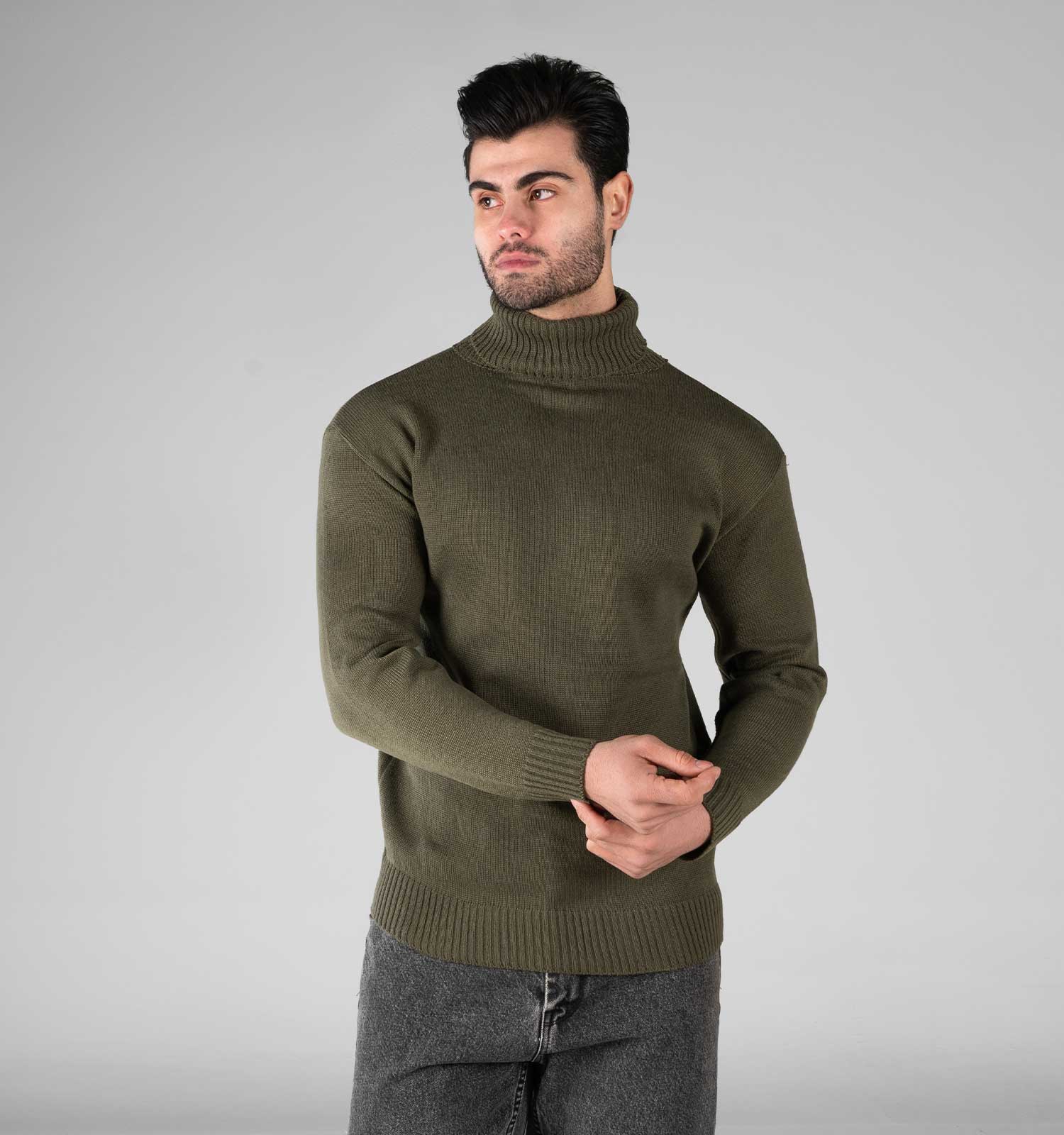 بافت مردانه یقه اسکی فری سایز ساده مدل 49427