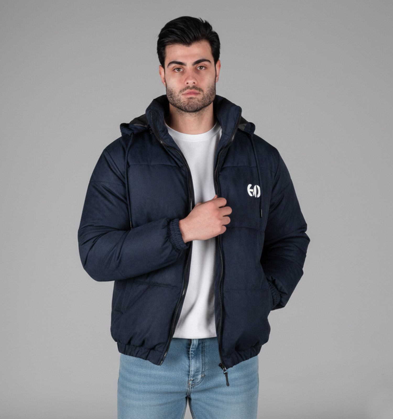 کاپشن اسپرت مموری مردانه بادی سرمه ای مدل 49323