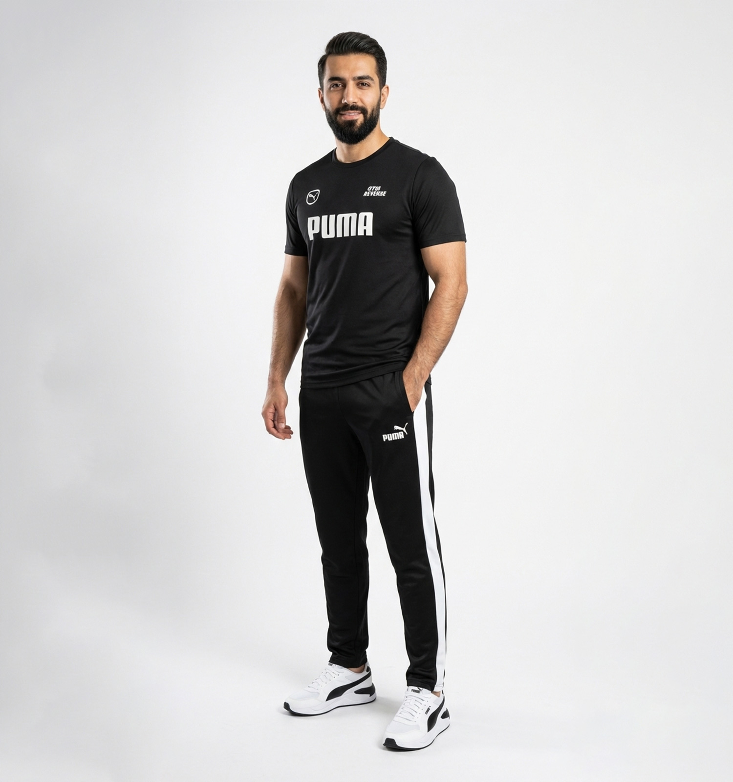 ست مردانه تیشرت شلوار Puma مشکی طرحدار مدل 49371