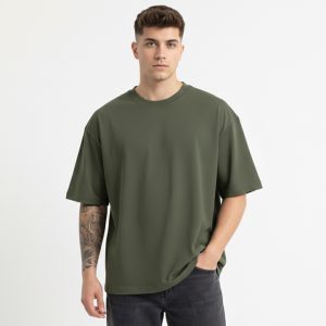 تیشرت یقه گرد مردانه باکسی نخ پنبه بیسیک مدل 49486