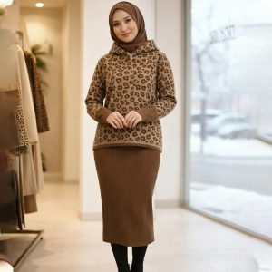 ست بلوز سارافون بافت زنانه Deniz_Brown مدل 3845