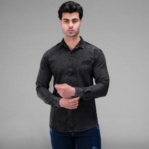 پیراهن اسپرت جین مردانه آستین بلند ساده مدل 49553