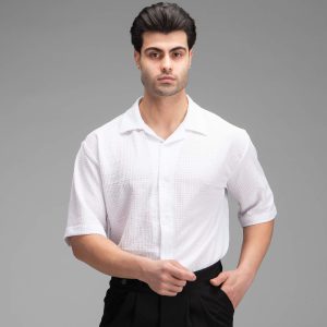 پیراهن اسپرت مراکشی مردانه آستین کوتاه سفید مدل 49522
