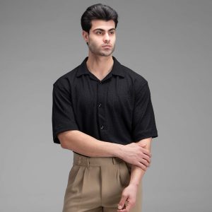 پیراهن اسپرت مراکشی مردانه آستین کوتاه مشکی مدل 49523