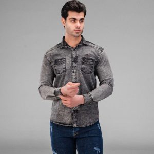 پیراهن اسپرت جین مردانه آستین بلند طوسی مدل 49550