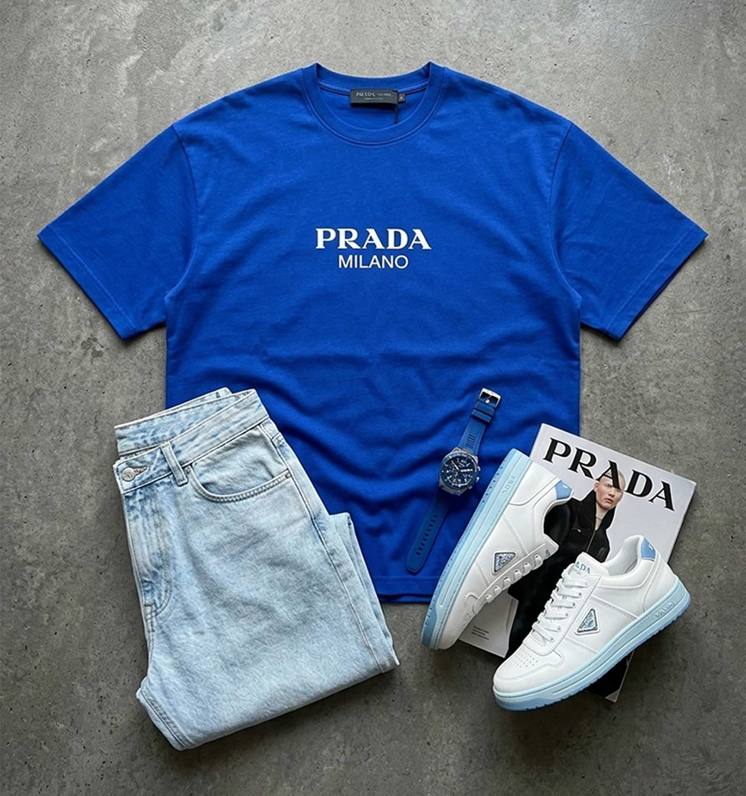تیشرت Prada یقه گرد مردانه دورس پنبه طرحدار مدل 49672
