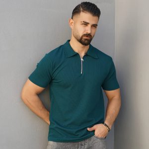 تیشرت مردانه یقه زیپ دار سبز مدل Arban