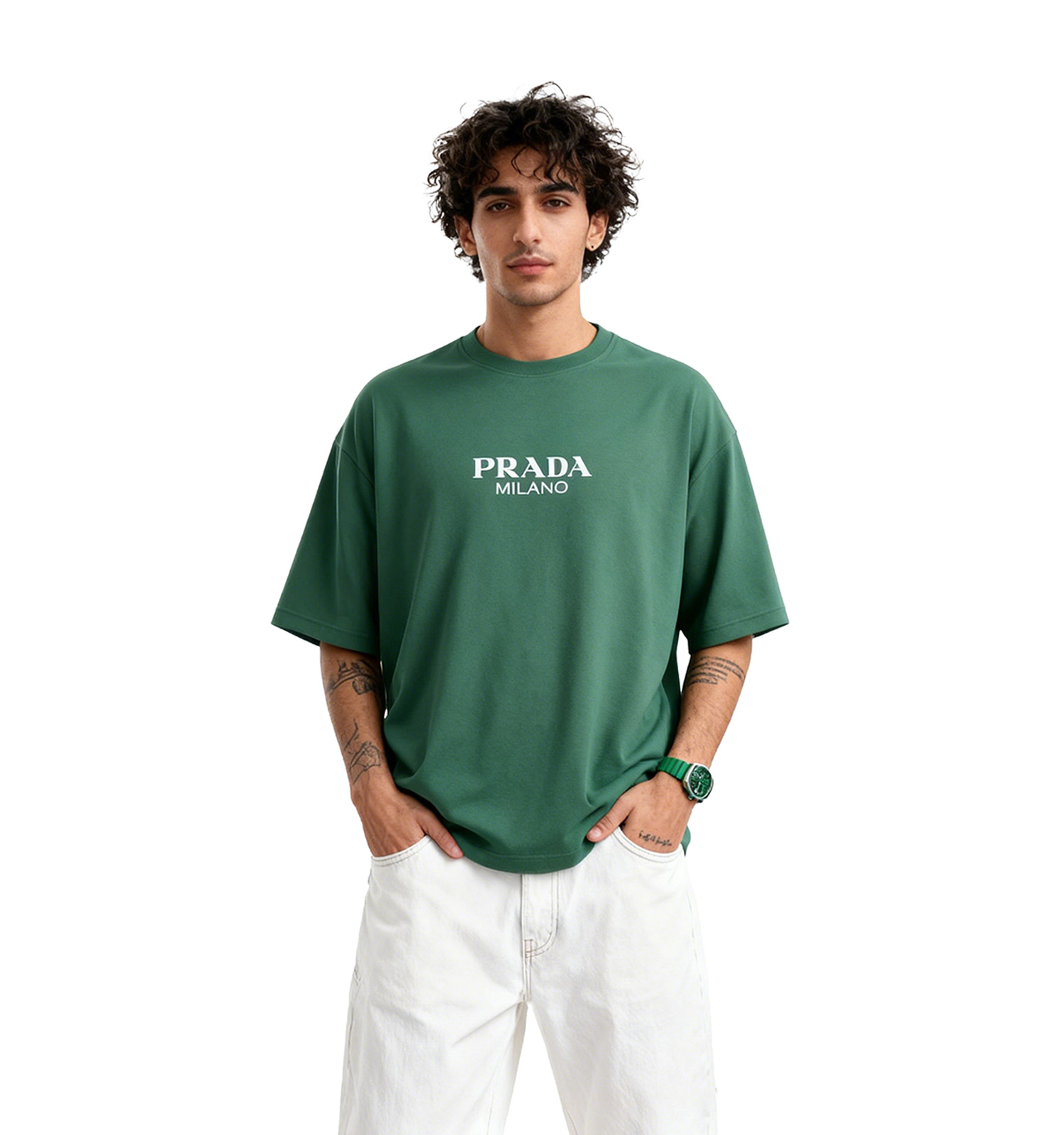 تیشرت Prada یقه گرد مردانه دورس پنبه طرحدار مدل 49671