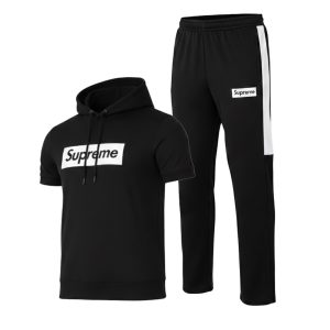 ست مردانه هودی آستین کوتاه شلوار Supreme مشکی مدل 49407