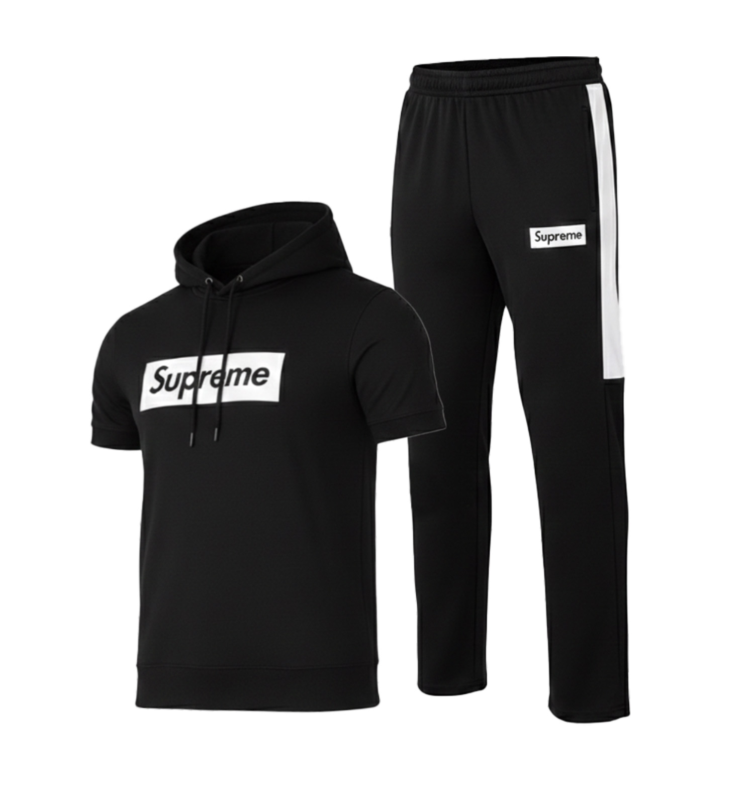ست مردانه هودی آستین کوتاه شلوار Supreme مشکی مدل 49407
