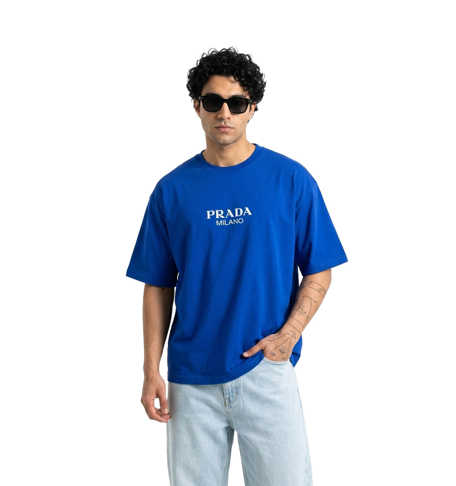 تیشرت Prada یقه گرد مردانه دورس پنبه طرحدار مدل 49672