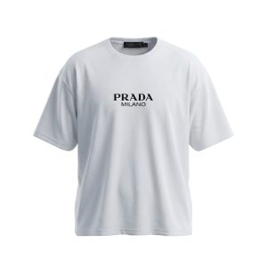 تیشرت Prada یقه گرد مردانه سفید دورس پنبه طرحدار مدل 49668