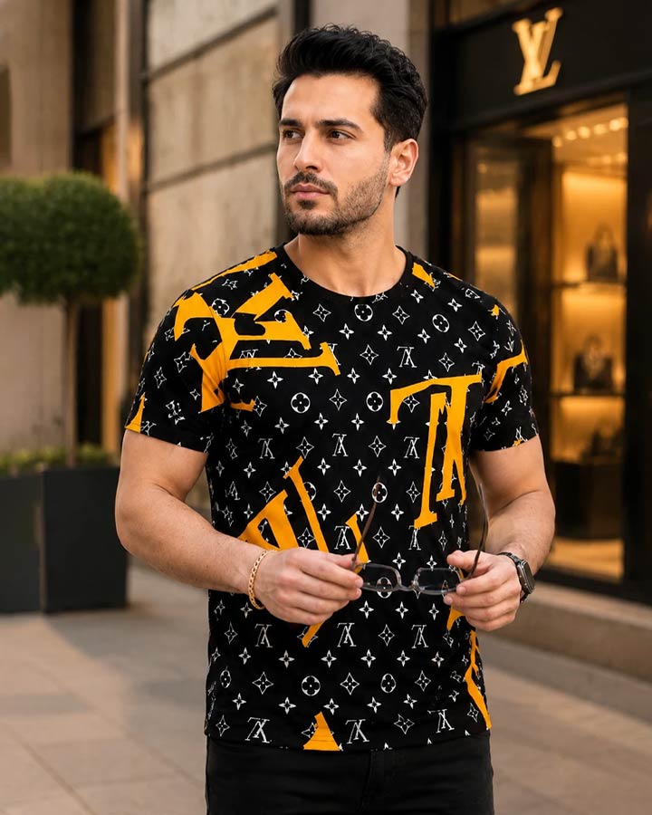 تیشرت مردانه طرح LV نارنجی کد6529