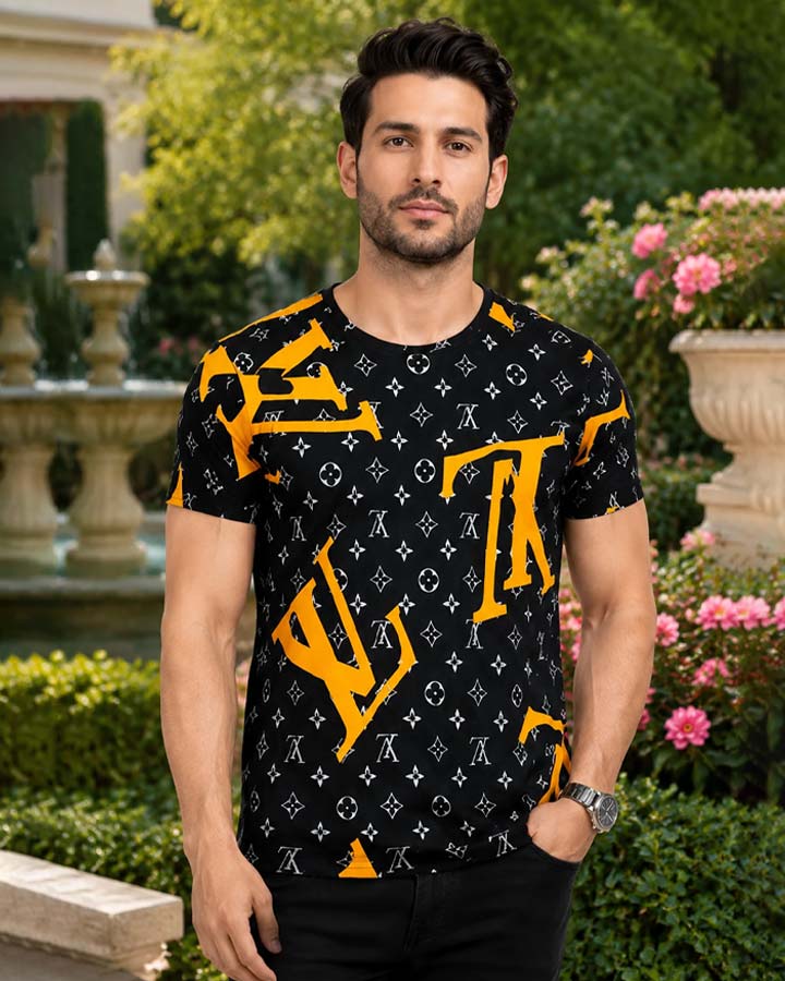 تیشرت مردانه طرح LV نارنجی کد6529