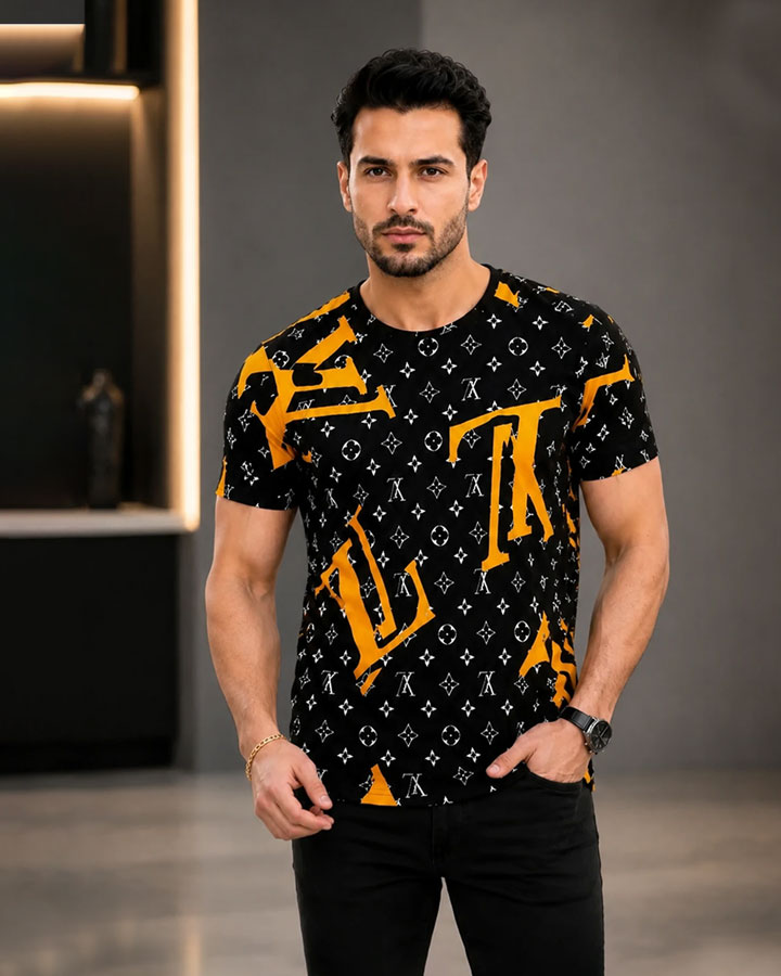 تیشرت مردانه طرح LV نارنجی کد6529