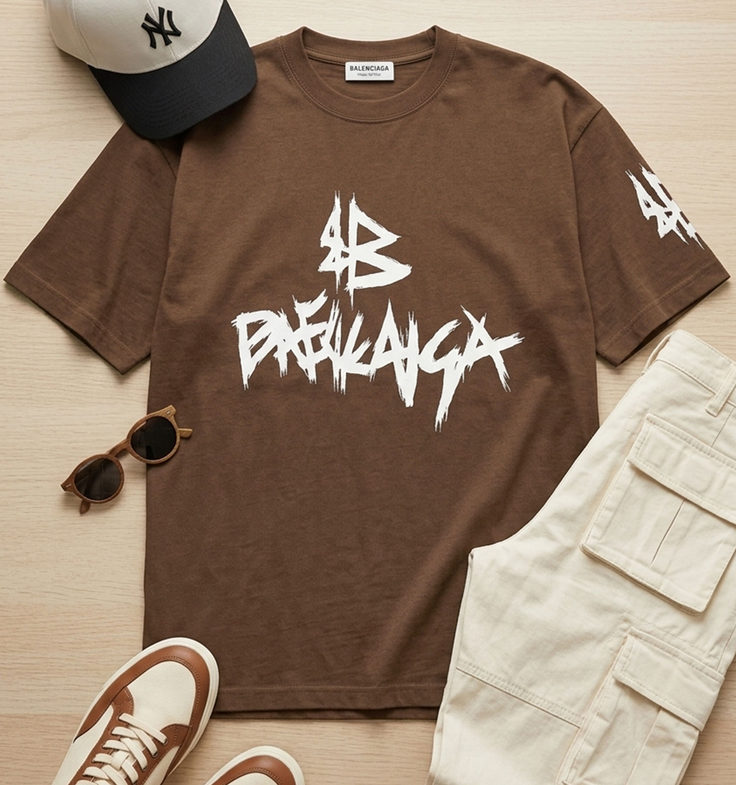 تیشرت Balenciaga یقه گرد مردانه باکسی نخ پنبه طرحدار مدل 50080